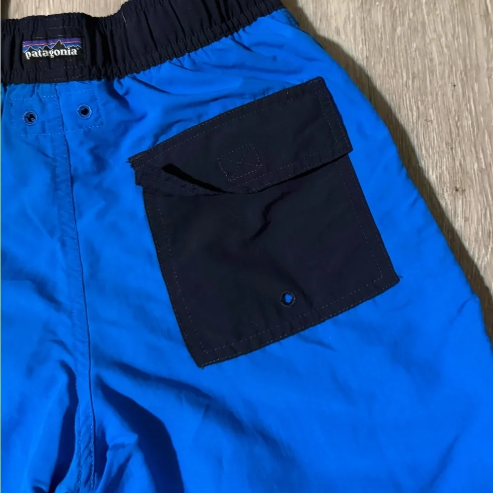 Patagonia Boys Blue Swim Shorts with Black Waistband, Size L